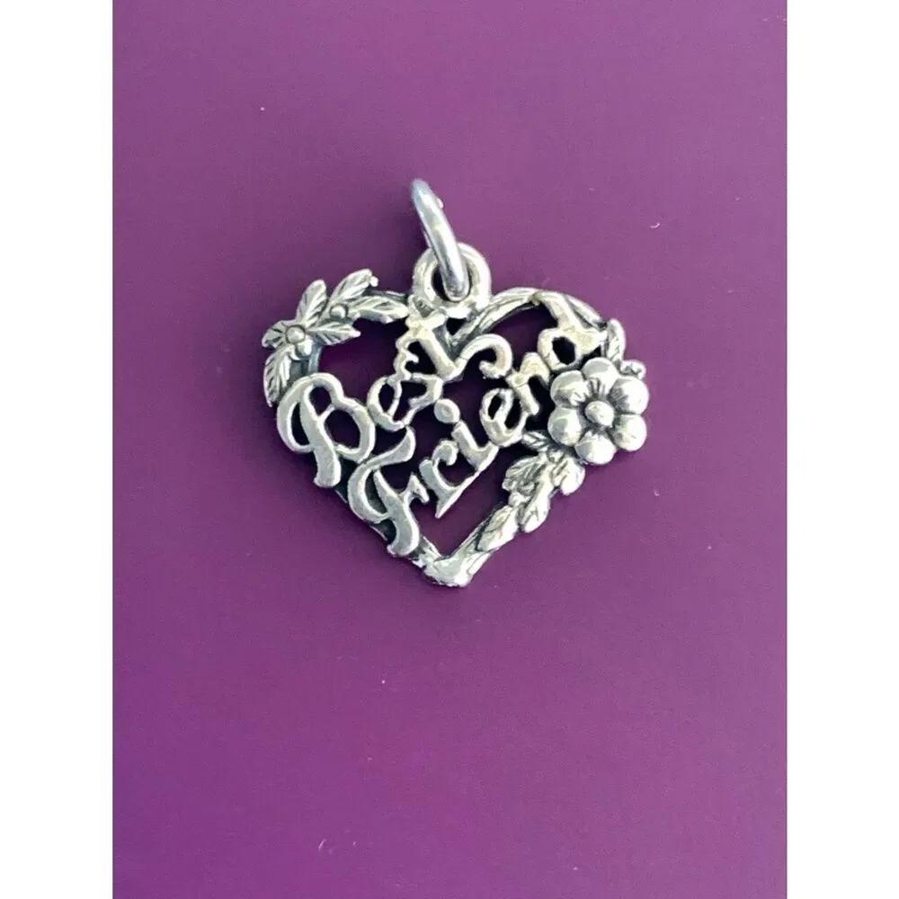 Heart Flowers Best Friend Sterling Silver Jewelry Charm #love #friend #heart